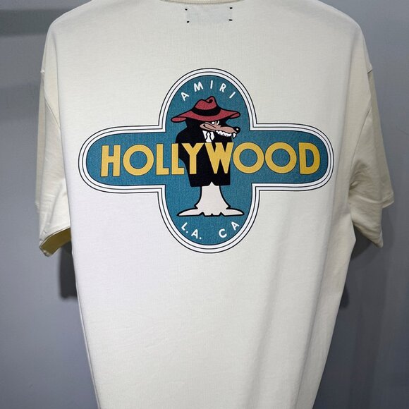 Amiri Beige Hollywood Graphic Print T-Shirt - Picture 8 of 8
